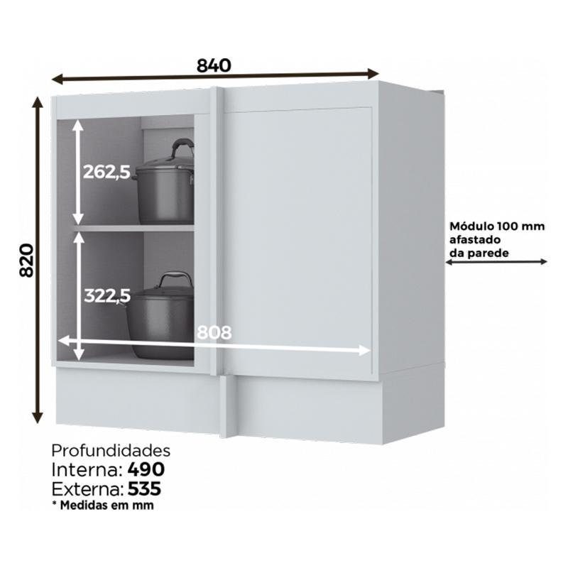 Balcão Canto Reto 1 Porta sem Tampo Americana Branco - Móveis Henn
