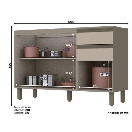 Balcão Pia 2 Gavetas 3 Portas Duna/Cristal com Tampo Connect - Móveis Henn