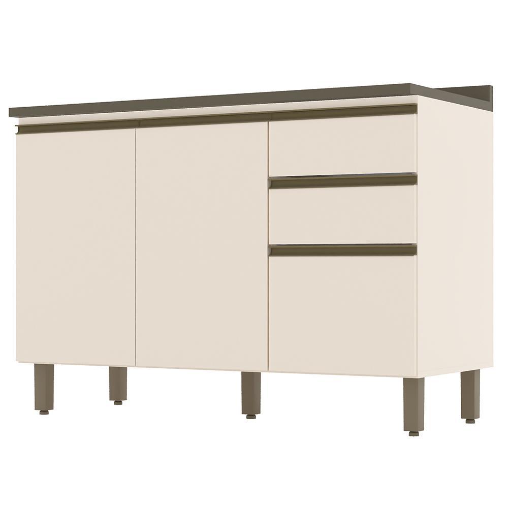 Balcão Pia 2 Gavetas 3 Portas Off White/Duna com Tampo Connect - Móveis Henn