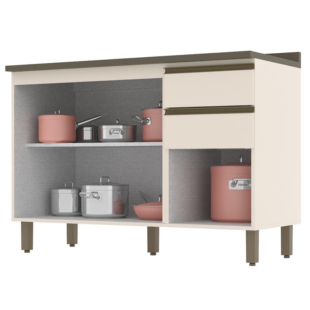 Balcão Pia 2 Gavetas 3 Portas Off White/Duna com Tampo Connect - Móveis Henn
