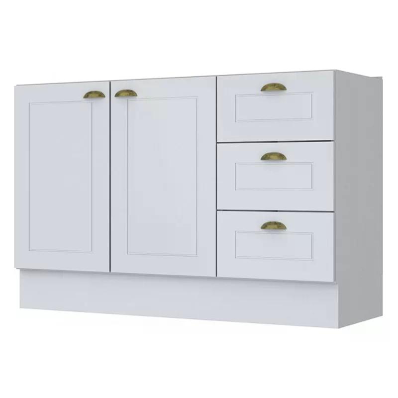 Balcão Pia 2 Portas e 3 Gavetas 120cm Americana Branco - Móveis Henn