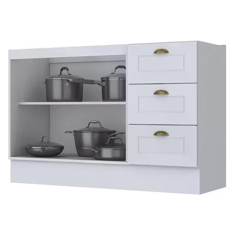 Balcão Pia 2 Portas e 3 Gavetas 120cm Americana Branco - Móveis Henn