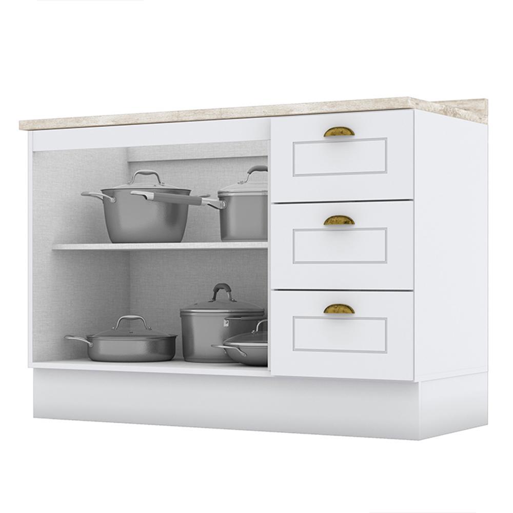 Balcão Pia 2 Portas e 3 Gavetas 120cm Americana Branco com Tampo Calcare - Móveis Henn