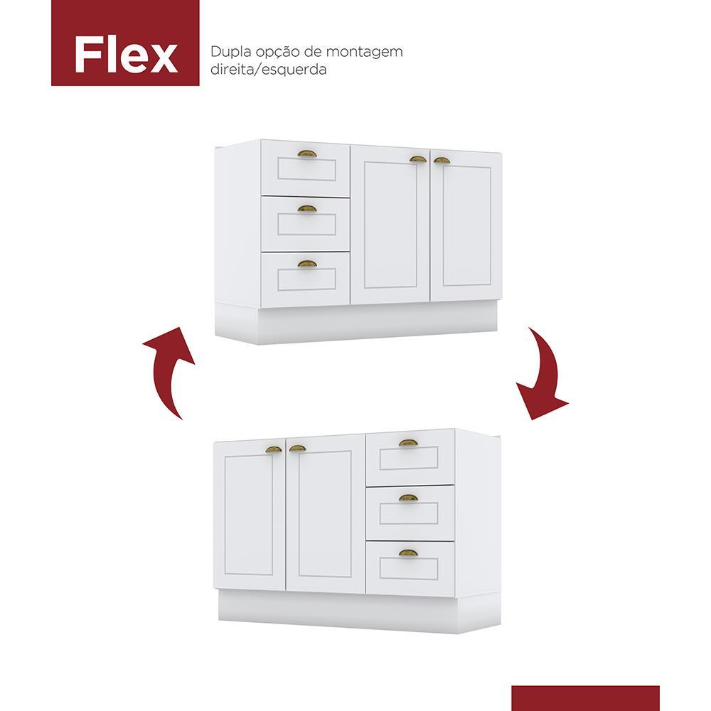 Balcão Pia 2 Portas e 3 Gavetas 120cm Americana Branco com Tampo Nature - Móveis Henn