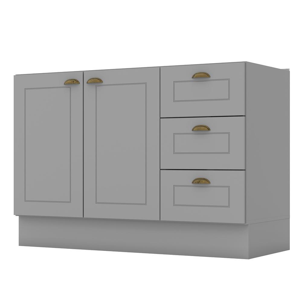 Balcão Pia 2 Portas e 3 Gavetas 120cm Americana Cinza - Móveis Henn