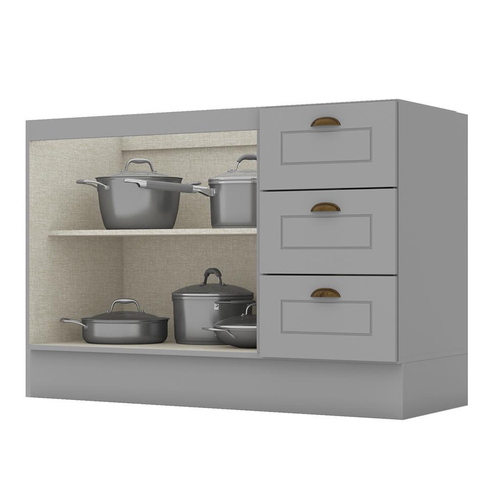 Balcão Pia 2 Portas e 3 Gavetas 120cm Americana Cinza - Móveis Henn