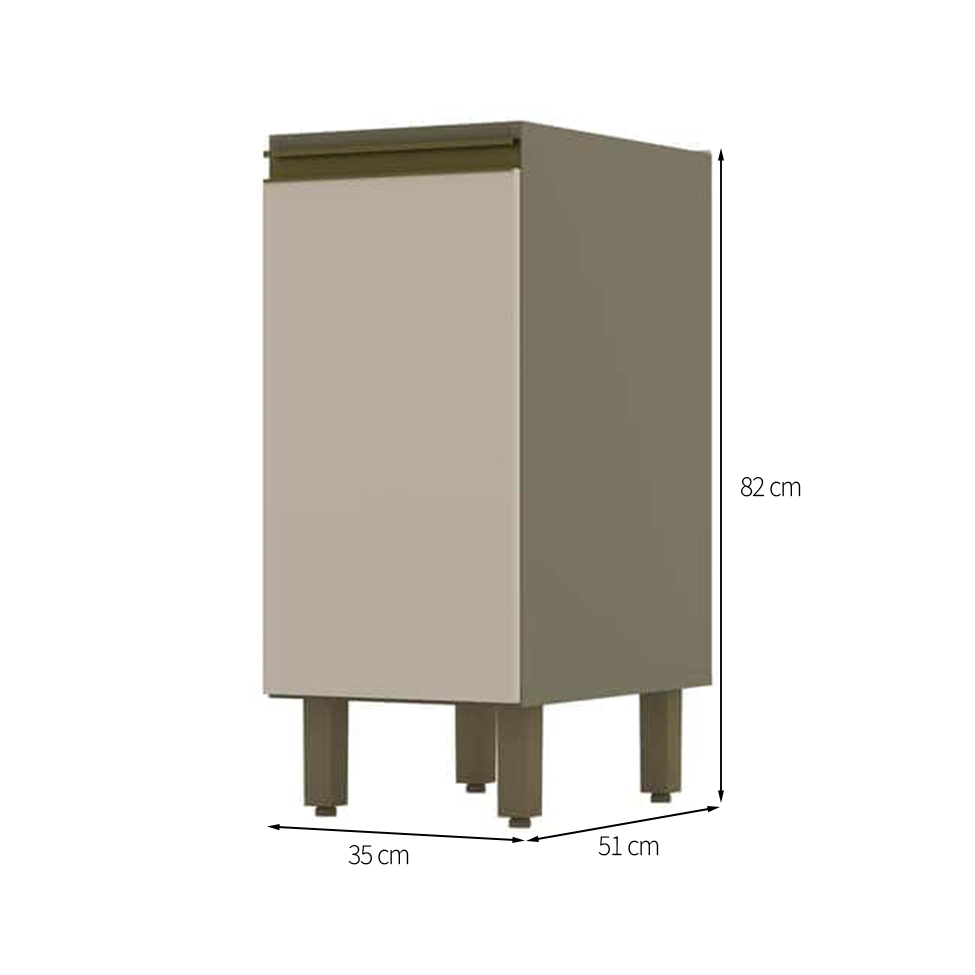 Balcão de Cozinha Évelin 1 Porta Duna e Cristal 35 cm