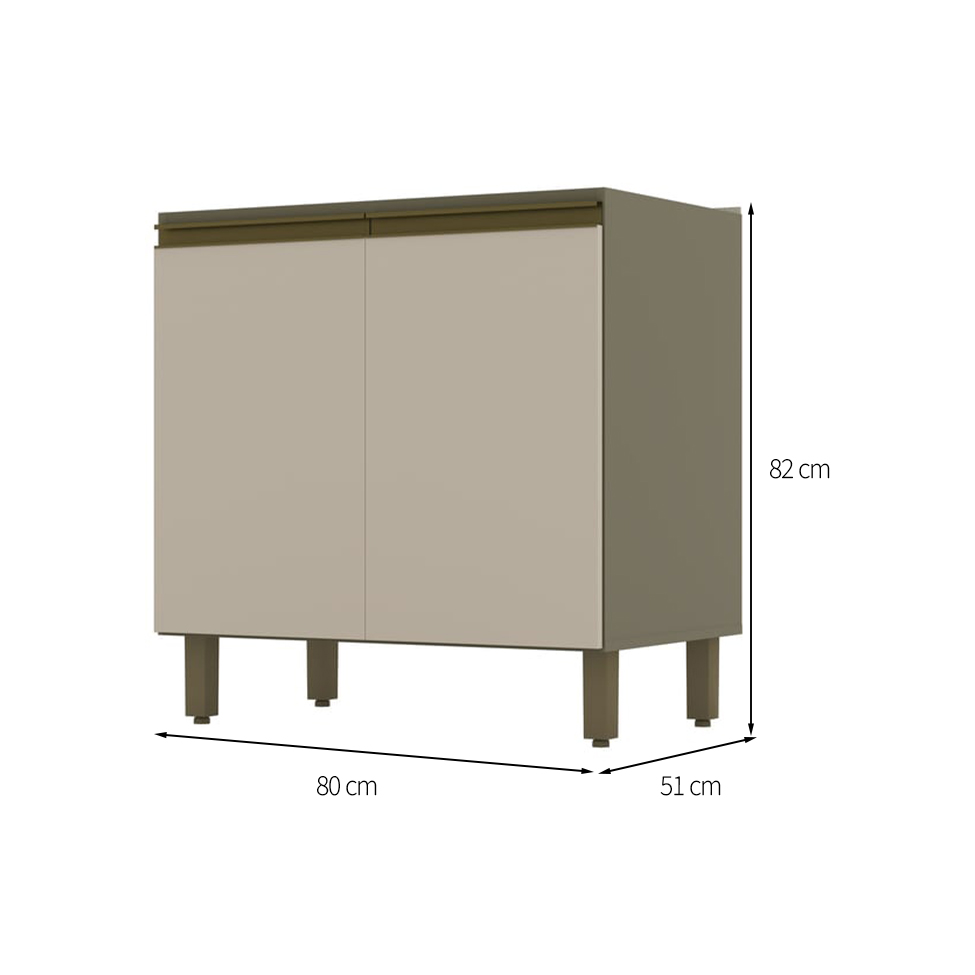 Balcão de Cozinha Évelin 2 Portas Duna e Cristal 80 cm