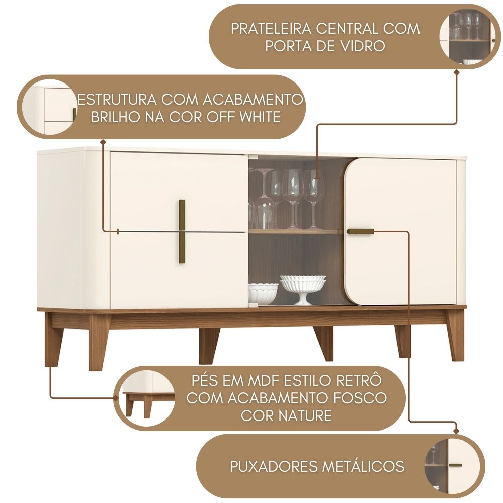 Balcao Buffet 2P 2G 165 cm Rael Off White Nature Henn