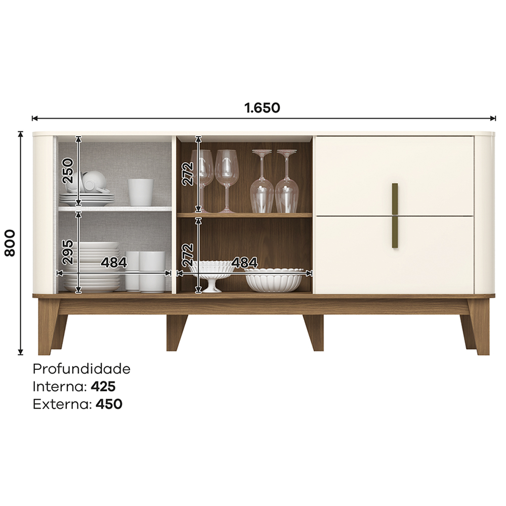 Balcao Buffet 2P 2G 165 cm Rael Off White Nature Henn