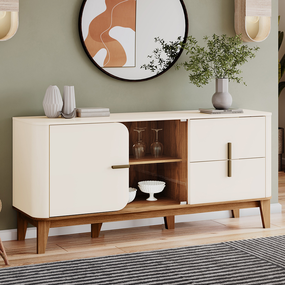 Balcao Buffet 2P 2G 165 cm Rael Off White Nature Henn