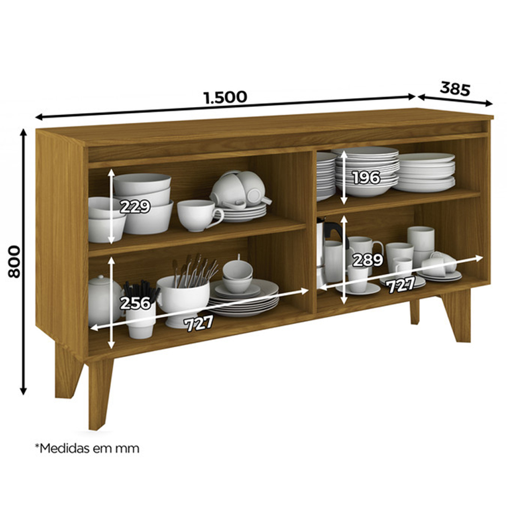 Balcao Buffet 4 Portas 150 cm Quartzo Off White Nature Henn