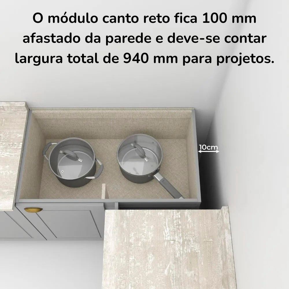 Balcao Canto Reto Com Tampo 84cm Americana Cinza Nature Henn