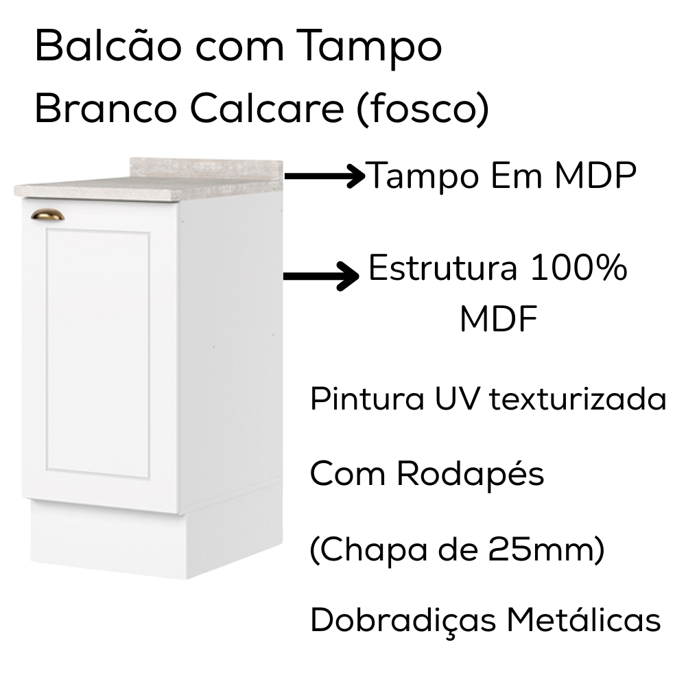 Balcao Com Tampo 1 Porta 40 cm Americana Branco Calcare Henn