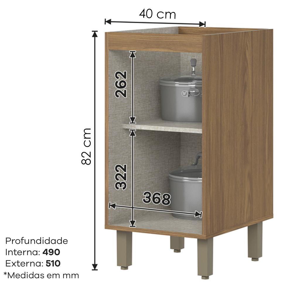 Balcao Com Tampo 1 Porta 40 cm Requinte Nature Areia Henn