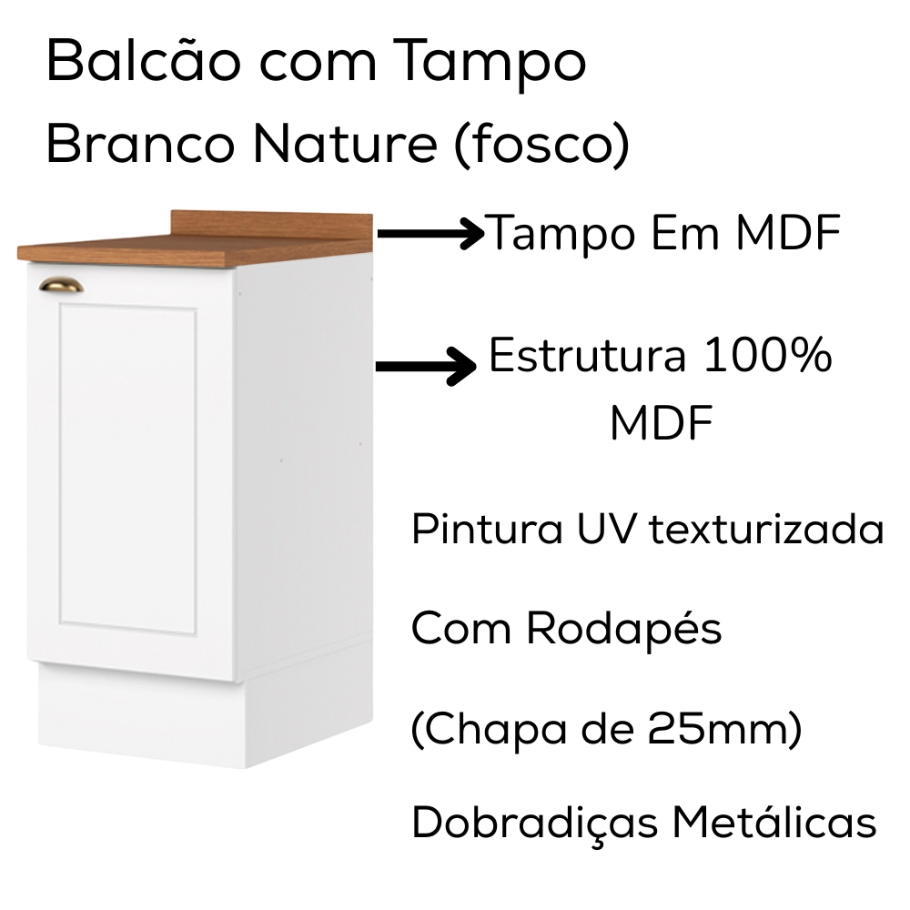 Balcao Com Tampo 1 Porta 40cm Americana Branco Nature Henn
