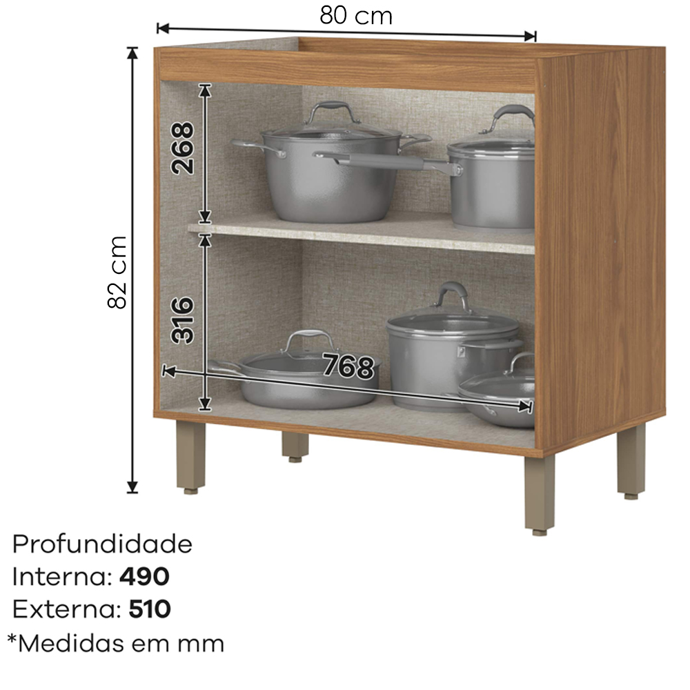 Balcao Com Tampo 2 Portas 80 cm Requinte Nature Areia Henn