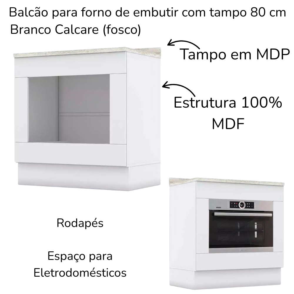 Balcao Forno Embutir Com Tampo 80 cm Americana Branco Calcare Henn