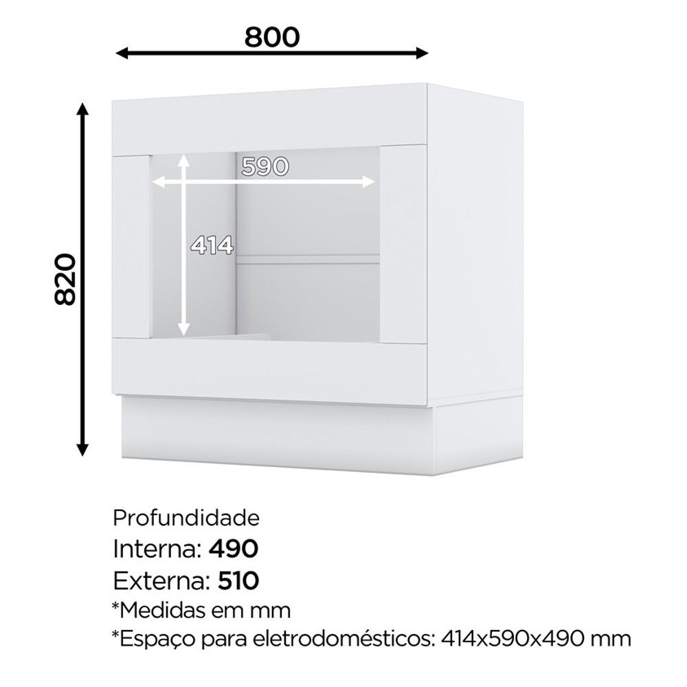 Balcao Forno Embutir Com Tampo 80cm Americana Branco Nature Henn