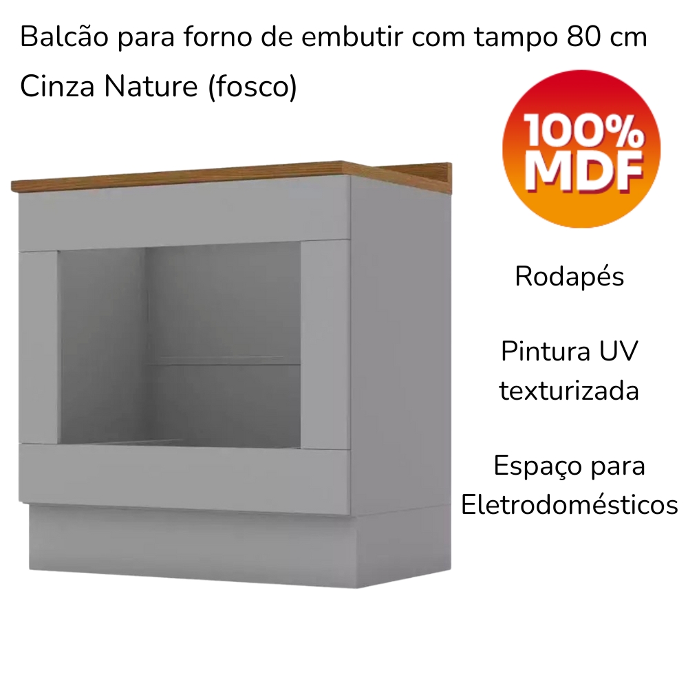 Balcao Forno Embutir Com Tampo 80cm Americana Cinza Nature Henn