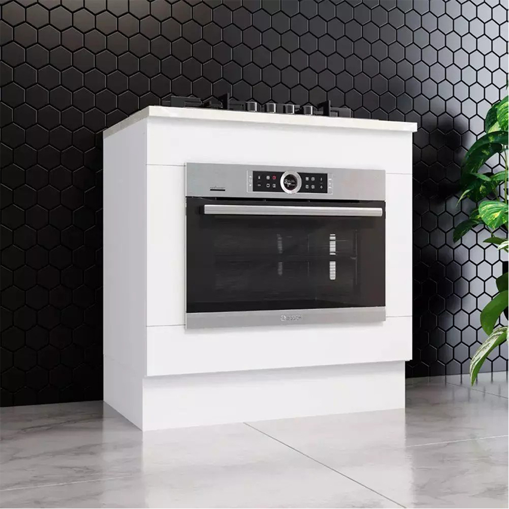 Balcao Forno Embutir Tampo Cooktop 80 cm Americana Branco Calcare Henn