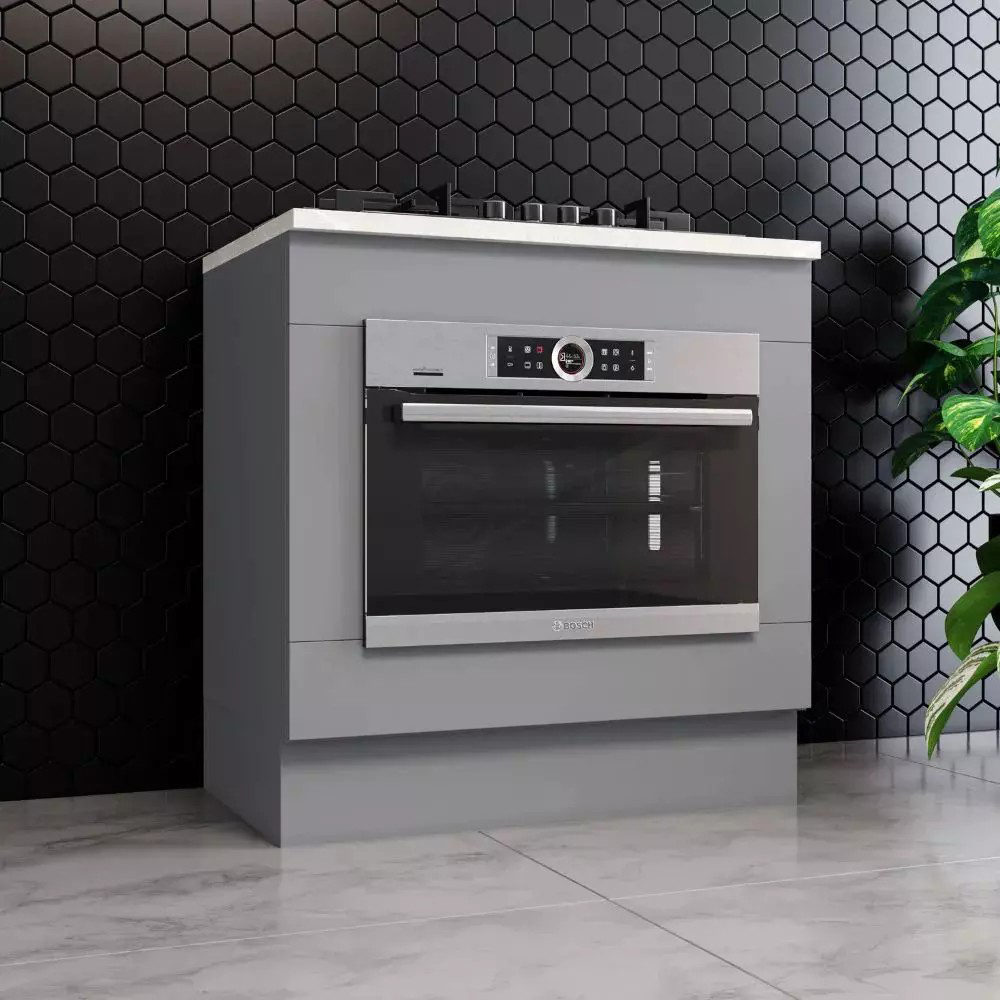 Balcao Forno Embutir Tampo Cooktop 80 cm Americana Cinza Calcare Henn