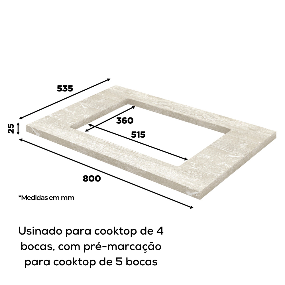 Balcao Forno Embutir Tampo Cooktop 80 cm Americana Cinza Calcare Henn