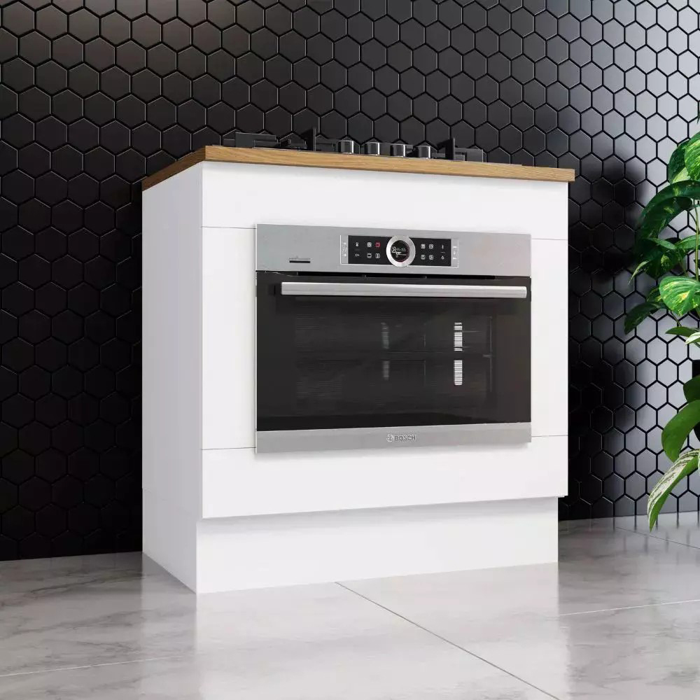 Balcao Forno Embutir Tampo Cooktop 80cm Americana Branco Nature Henn
