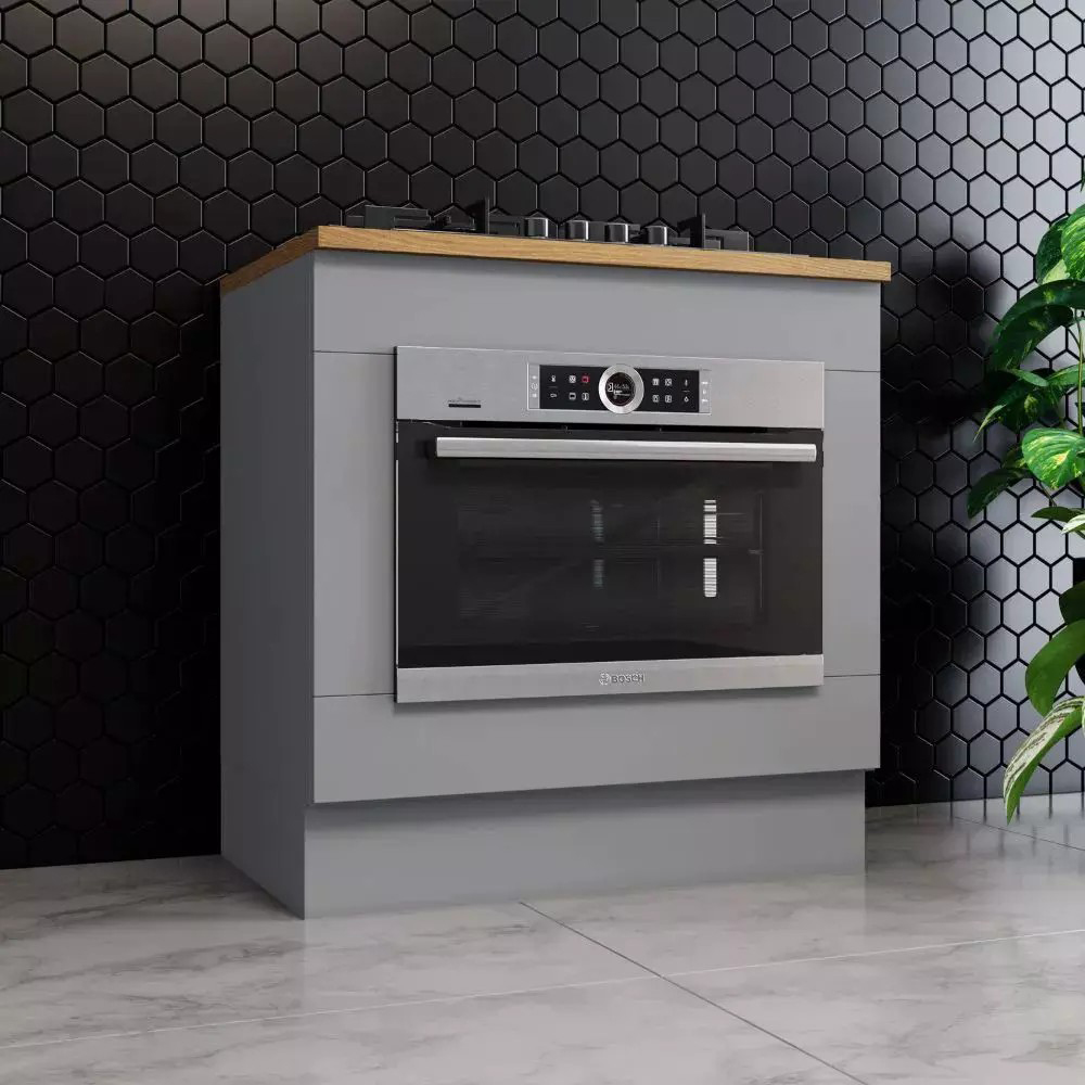 Balcao Forno Embutir Tampo Cooktop 80cm Americana Cinza Nature Henn