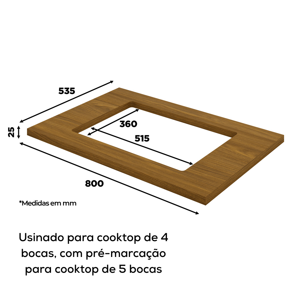 Balcao Forno Embutir Tampo Cooktop 80cm Americana Cinza Nature Henn