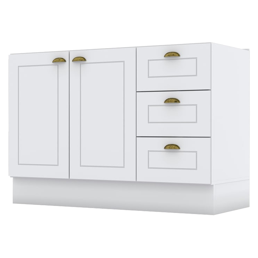 Balcao Pia 2 Portas 3 Gavetas 120 cm C353 Americana Branco Henn