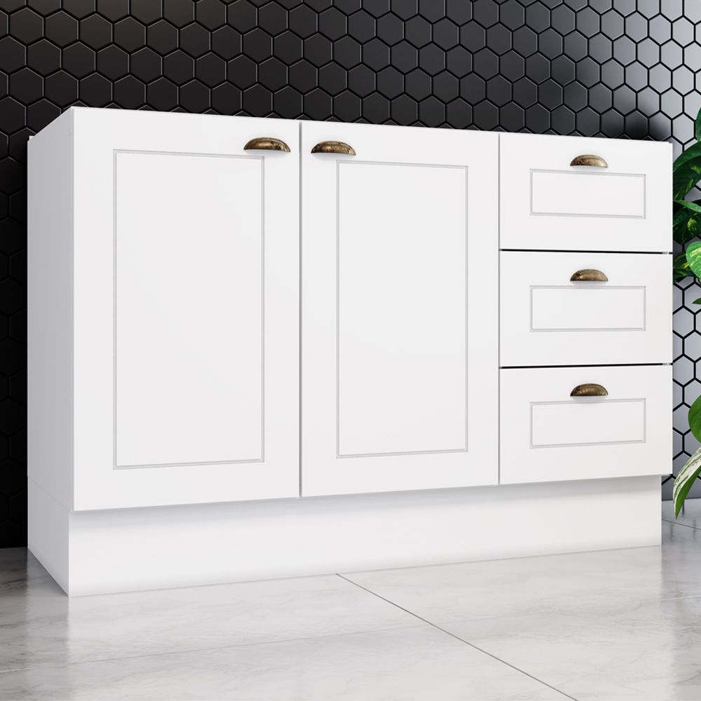 Balcao Pia 2 Portas 3 Gavetas 120 cm C353 Americana Branco Henn