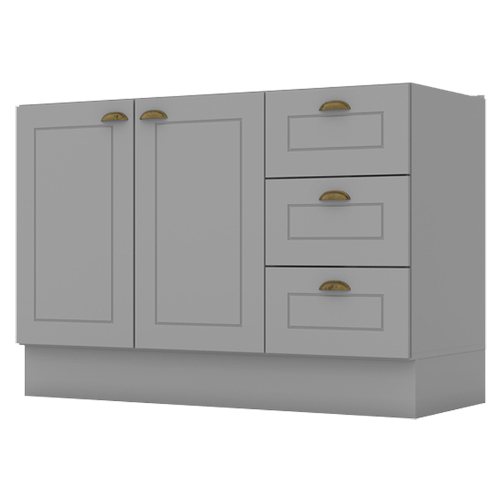 Balcao Pia 2 Portas 3 Gavetas 120 cm C353 Americana Cinza Henn