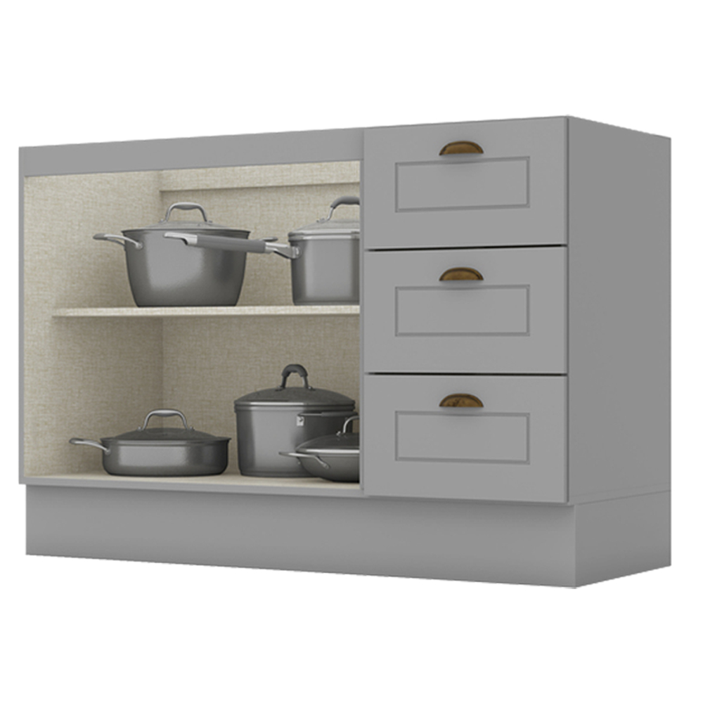 Balcao Pia 2 Portas 3 Gavetas 120 cm C353 Americana Cinza Henn