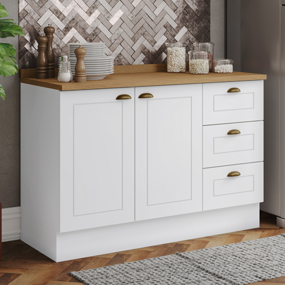 Balcao Pia Com Tampo 120cm C353 Americana Branco Nature Henn