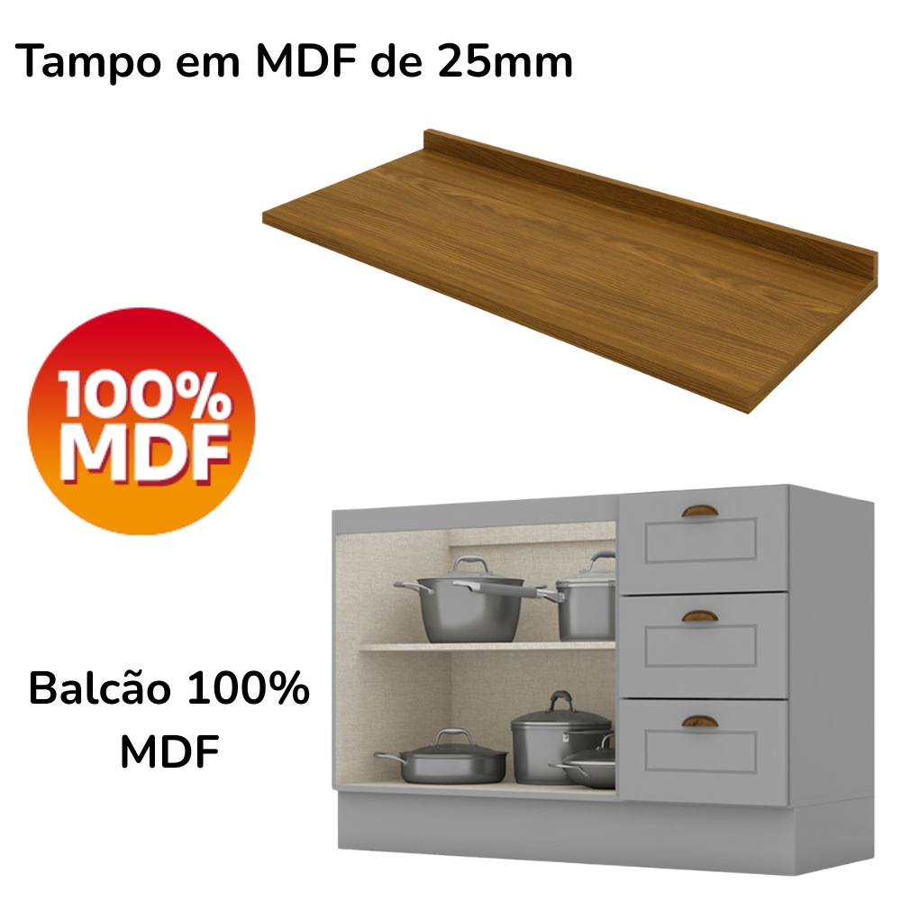 Balcao Pia Com Tampo 120cm C353 Americana Cinza Nature Henn