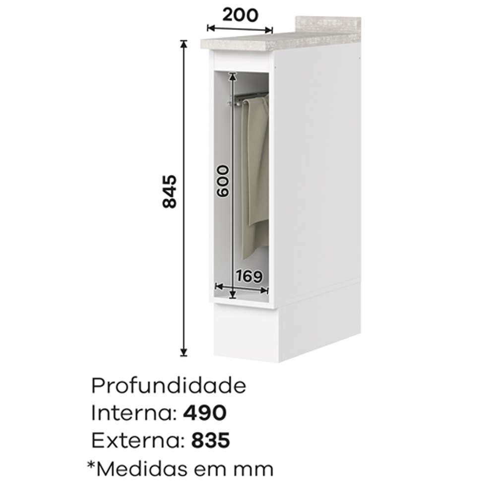Balcao Porta Toalha Tampo 20 cm C362 Americana Branco Calcare Henn