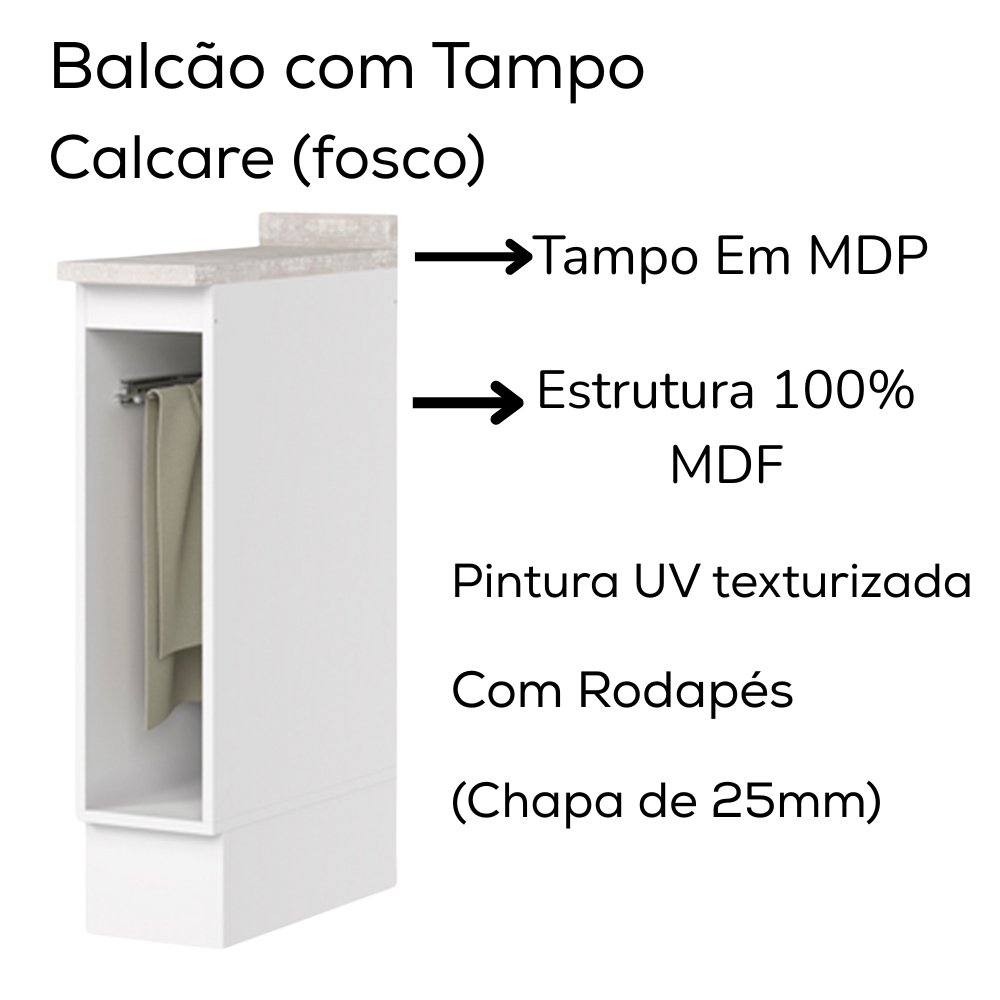 Balcao Porta Toalha Tampo 20 cm C362 Americana Branco Calcare Henn