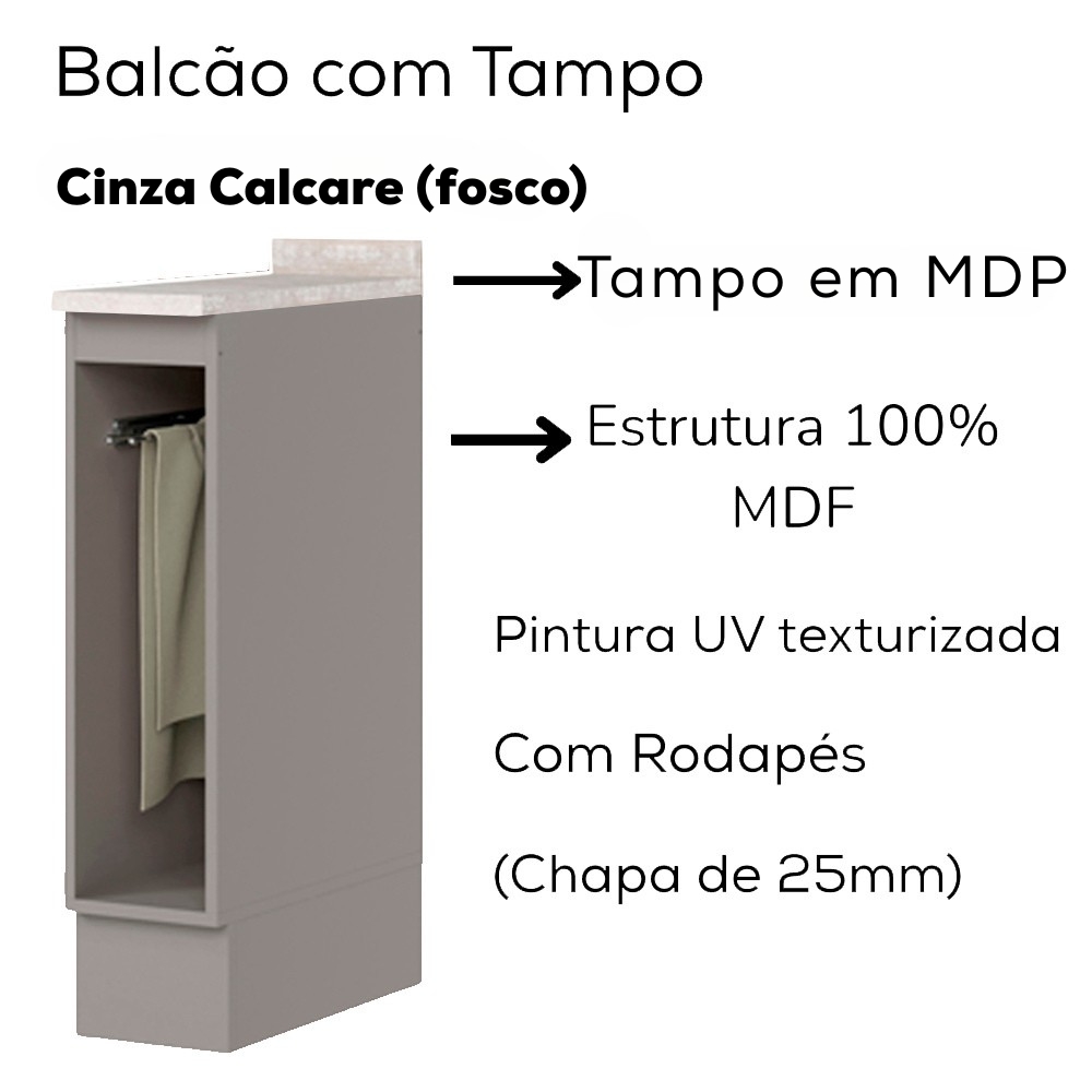 Balcao Porta Toalha Tampo 20 cm C362 Americana Cinza Calcare Henn