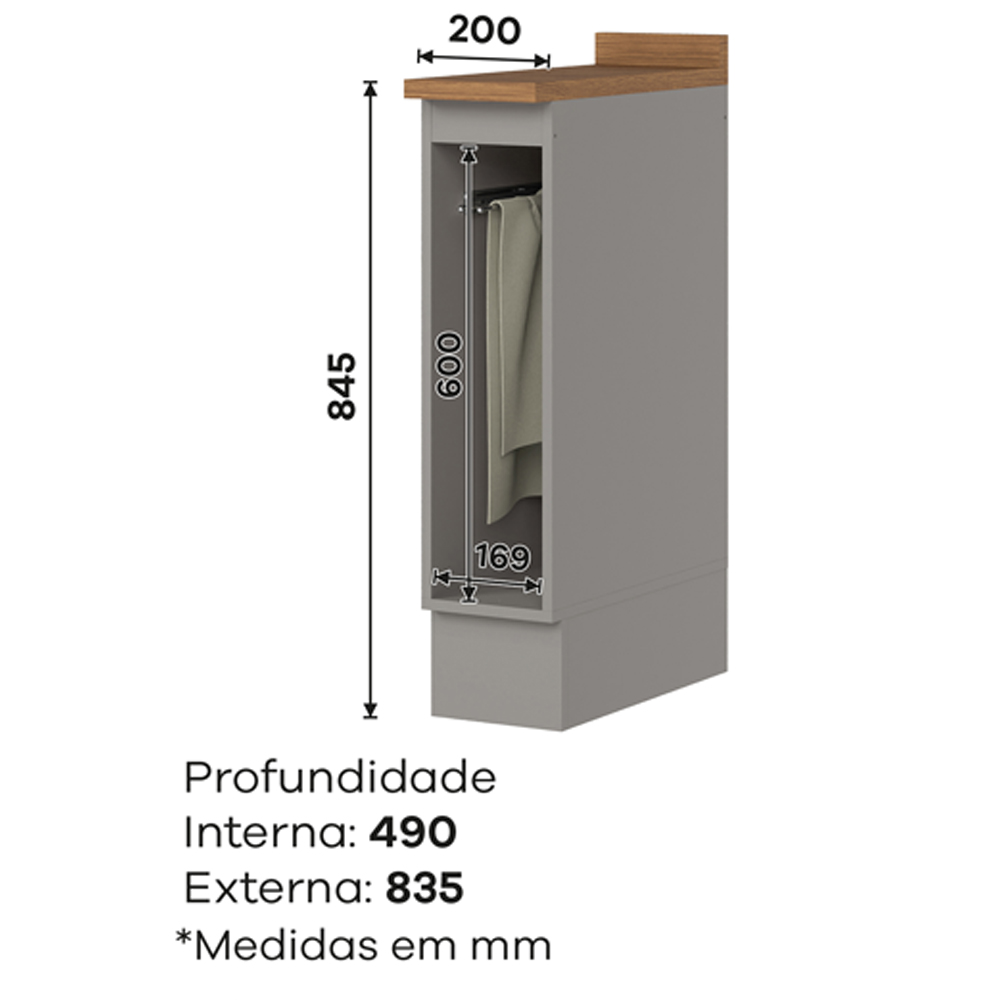 Balcao Porta Toalha Tampo 20 cm C362 Americana Cinza Nature Henn