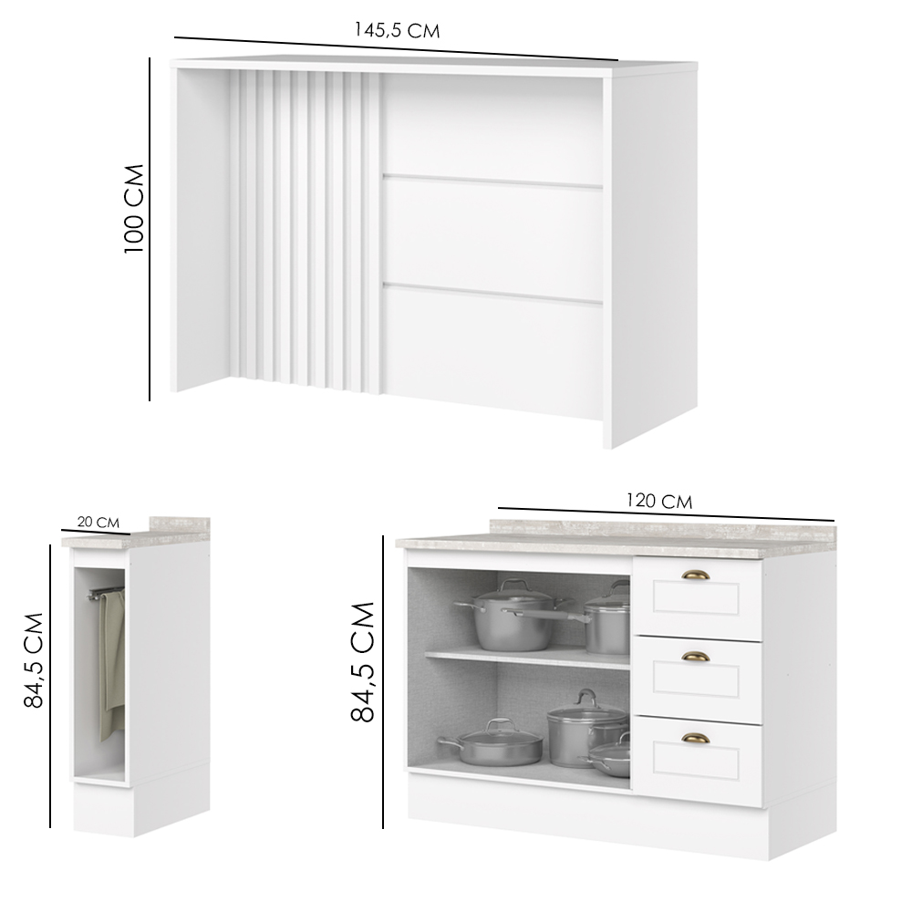 Bancada E Balcao Gourmet 146 cm CE817 Americana Branco Calcare Henn