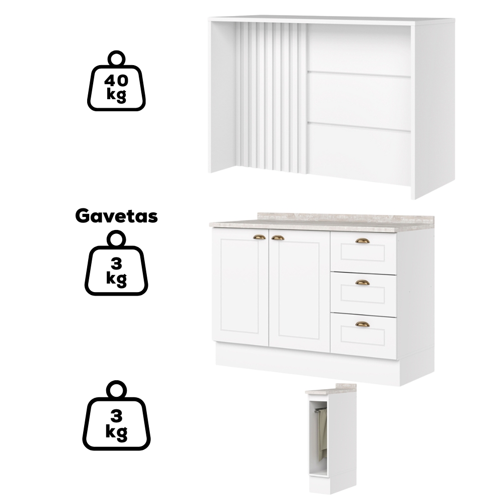 Bancada E Balcao Gourmet 146 cm CE817 Americana Branco Calcare Henn