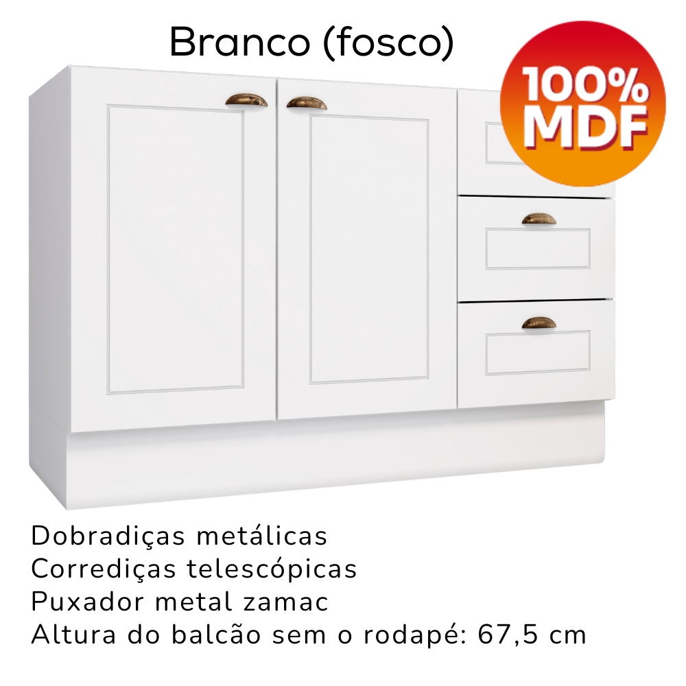 Bancada E Balcao Gourmet 146 cm CE817 Americana Branco Calcare Henn