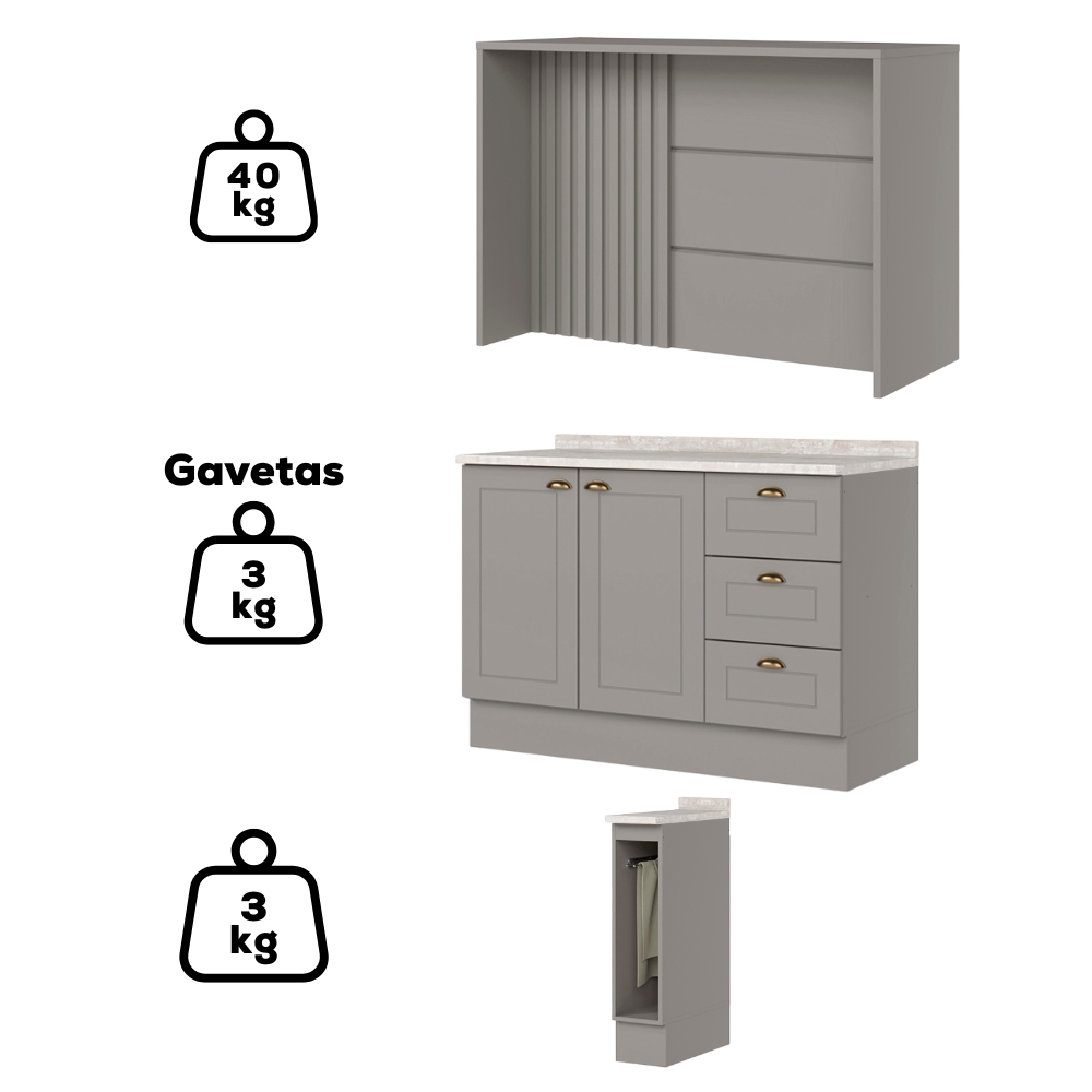 Bancada E Balcao Gourmet 146 cm CE817 Americana Cinza Calcare Henn