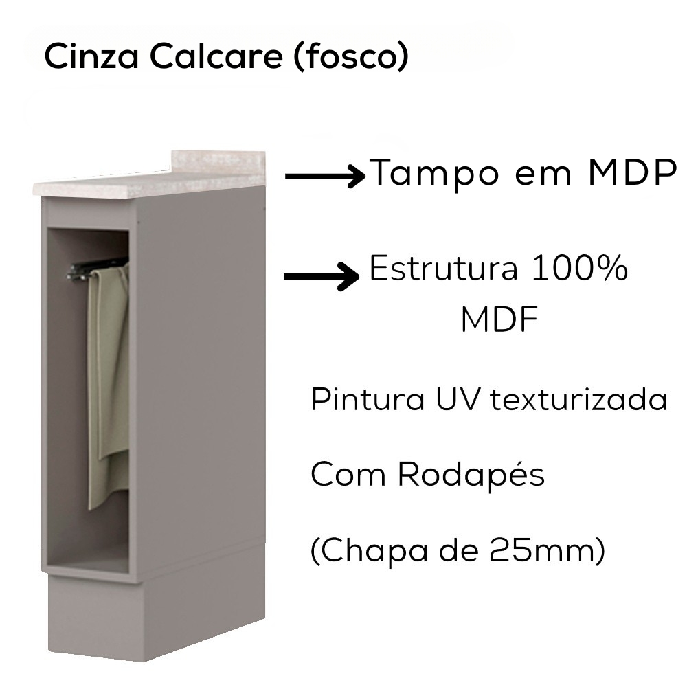 Bancada E Balcao Gourmet 146 cm CE817 Americana Cinza Calcare Henn