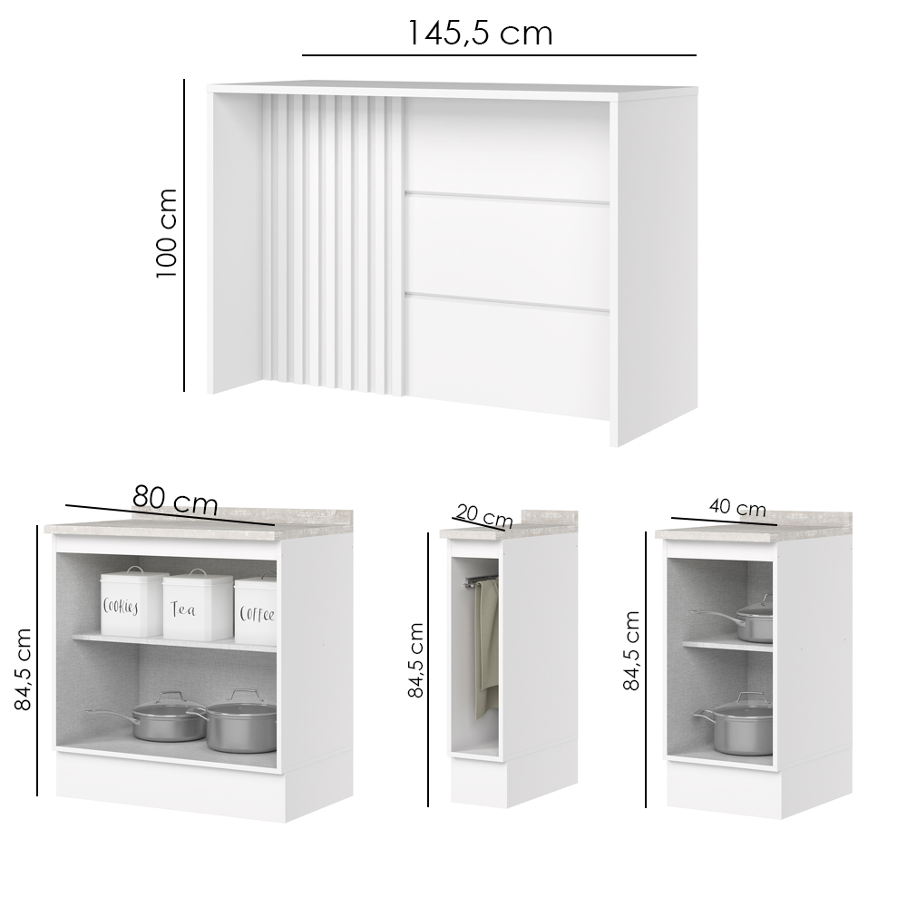 Bancada E Balcao Gourmet 146 cm CE818 Americana Branco Calcare Henn