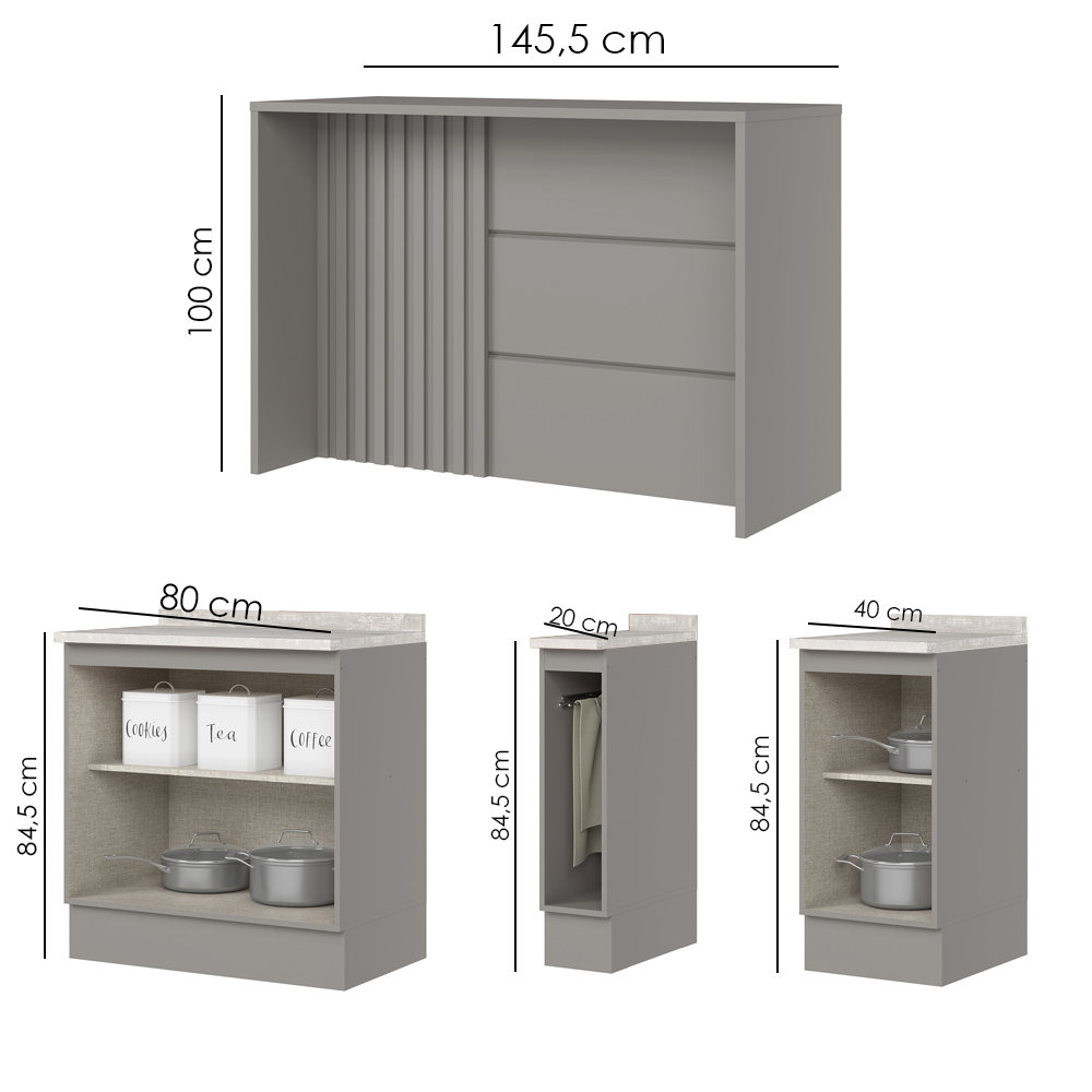 Bancada E Balcao Gourmet 146 cm CE818 Americana Cinza Calcare Henn