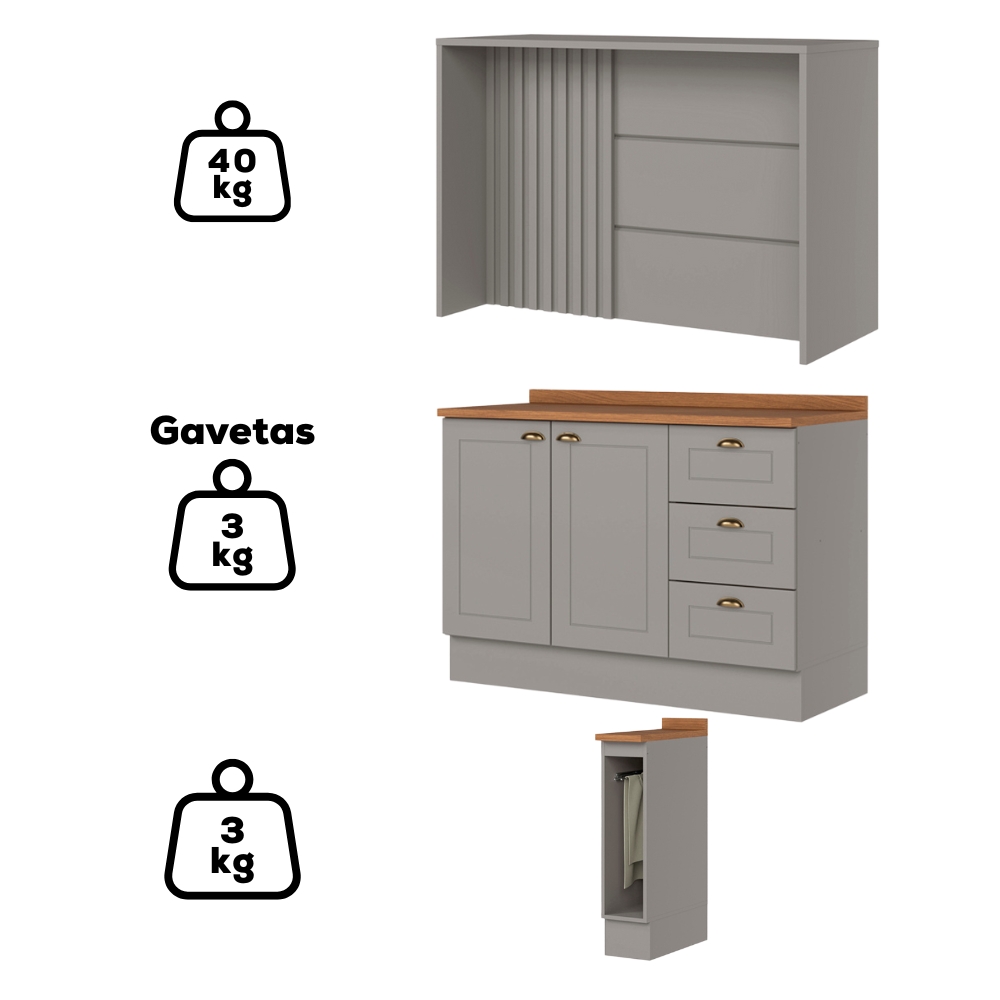 Bancada E Balcao Gourmet 146cm CE817 Americana Cinza Nature Henn