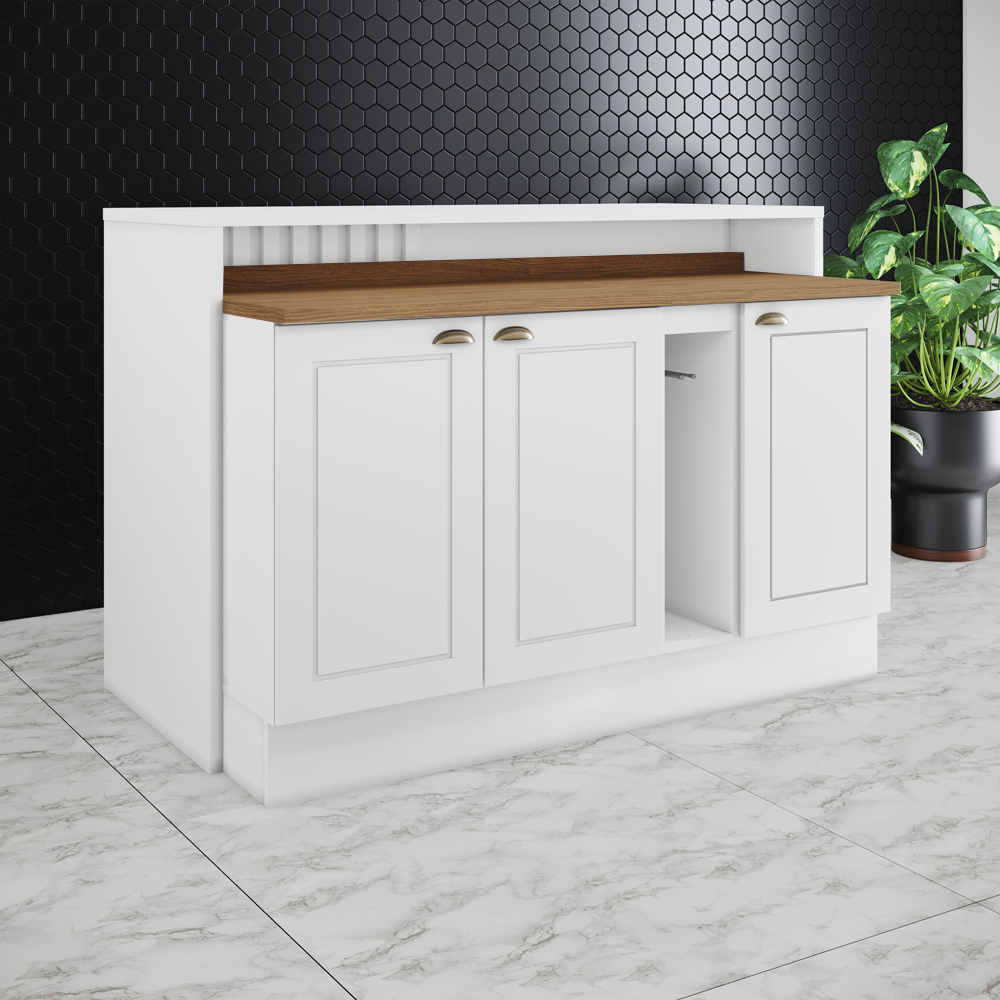 Bancada E Balcao Gourmet 146cm CE818 Americana Branco Nature Henn