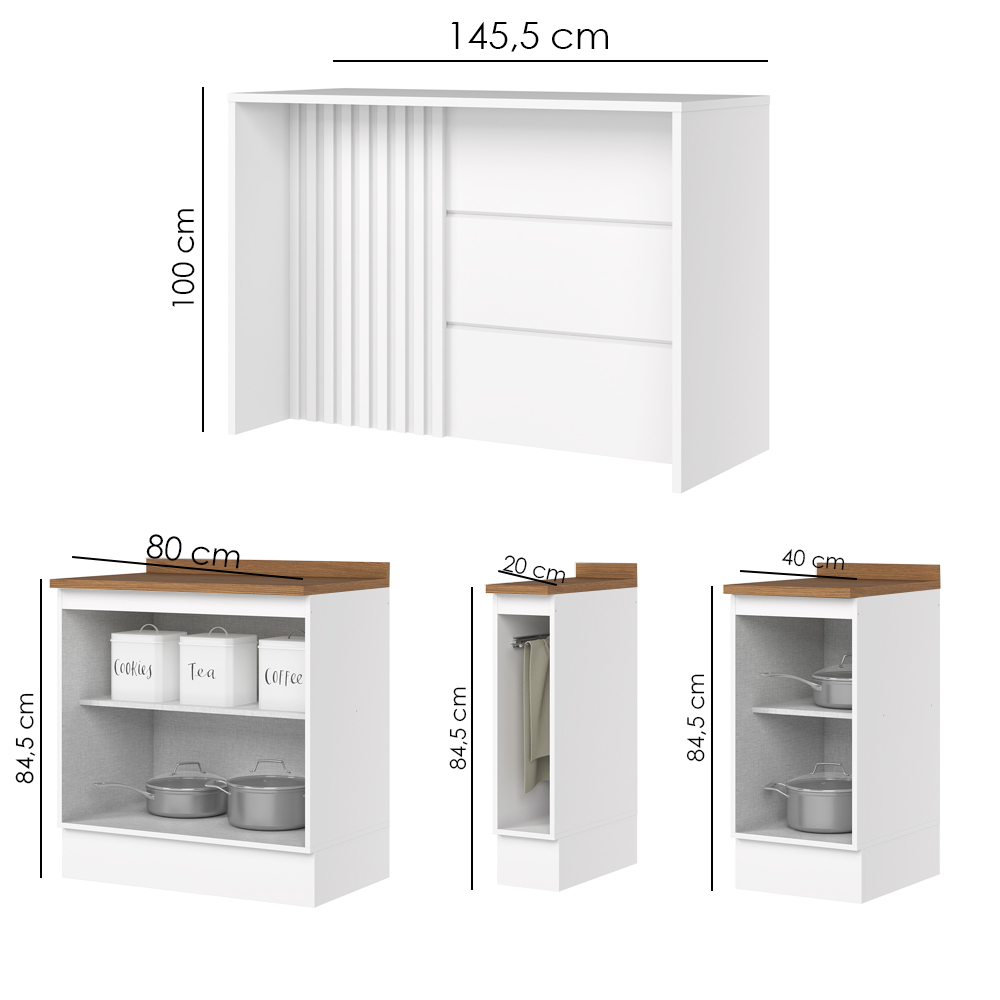 Bancada E Balcao Gourmet 146cm CE818 Americana Branco Nature Henn